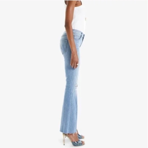 Mother The Weekender Fray Flare Jeans in action shot 26 distressed raw hem - Picture 3 of 16